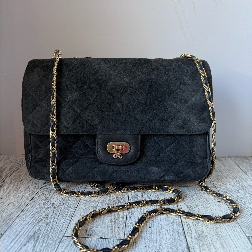 Vintage Jay Herbert Quilted Navy Blue Sude & Leather Bag